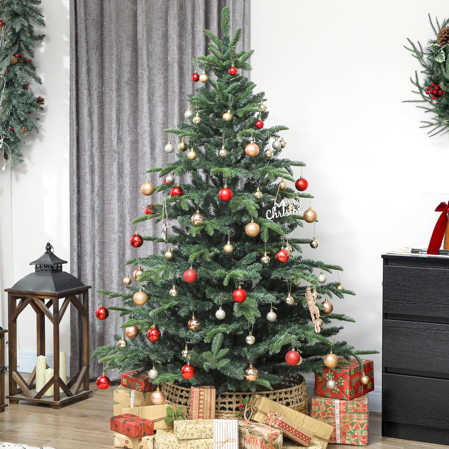 6ft Artificial Christmas Tree with Realistic Tips, Wide Shape, Hinged Xmas Tree with Foldable Metal Stand for Home Decoration, Flame-Retardant, Easy Assembly, Green