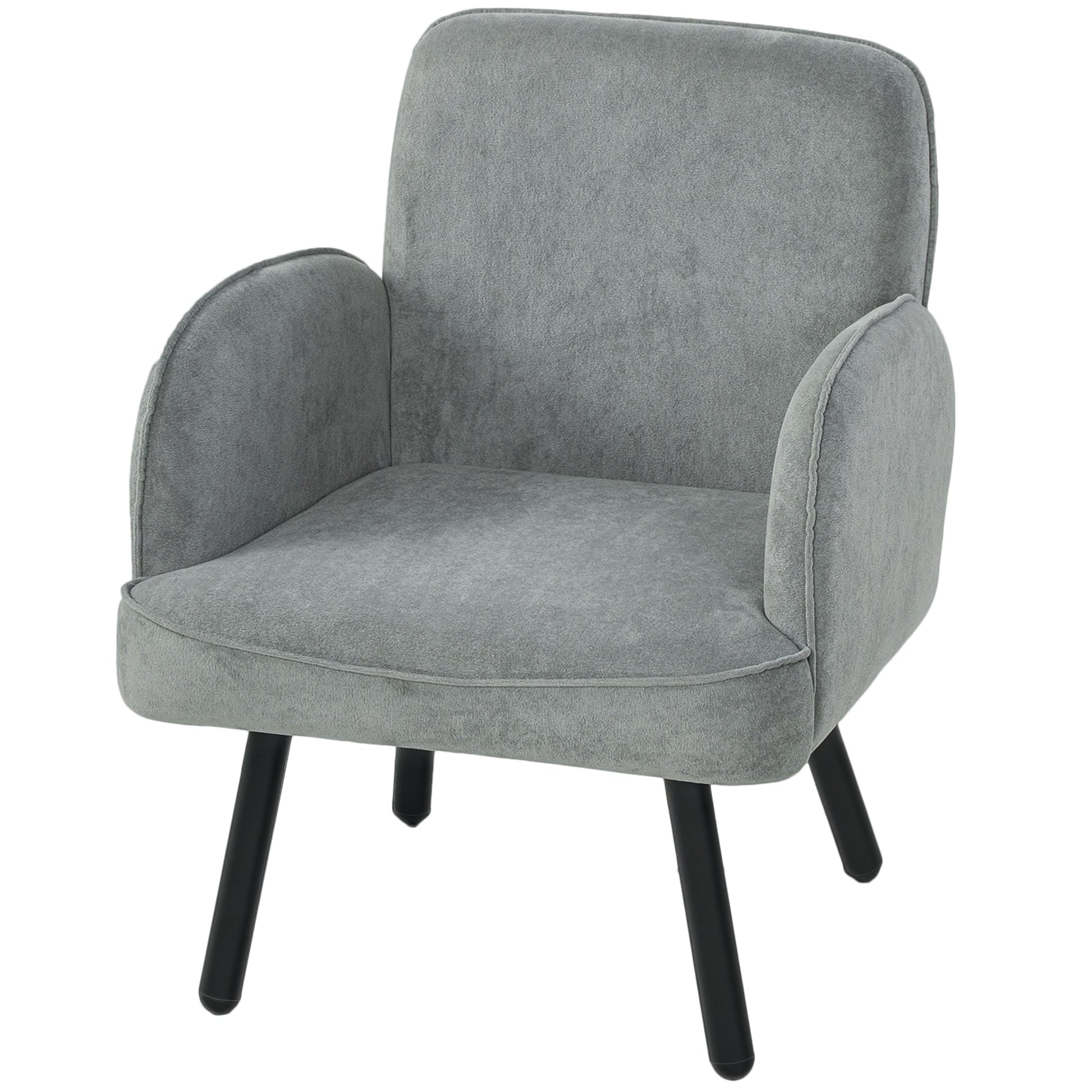 Modern Lounge Chair, Velvet Upholstered Bedroom Lounge Seat with Spring Cushion, Carbon Steel Frame, Armchair with Adjustable Feet, for Living Room, Bedroom, Study, Office, Grey