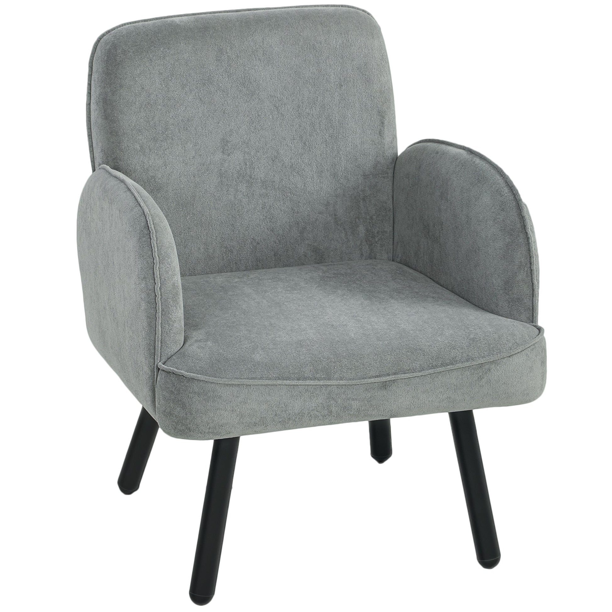 Modern Lounge Chair, Velvet Upholstered Bedroom Lounge Seat with Spring Cushion, Carbon Steel Frame, Armchair with Adjustable Feet, for Living Room, Bedroom, Study, Office, Grey