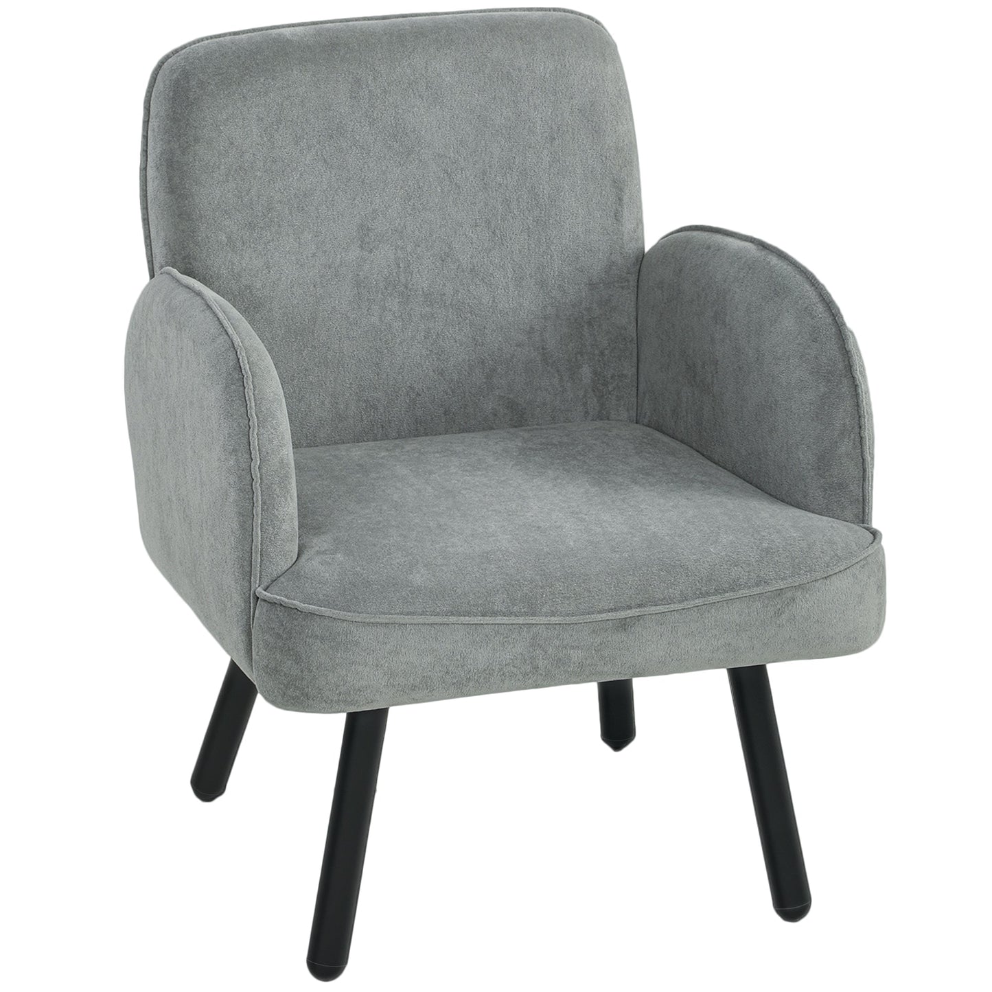 Modern Lounge Chair, Velvet Upholstered Bedroom Lounge Seat with Spring Cushion, Carbon Steel Frame, Armchair with Adjustable Feet, for Living Room, Bedroom, Study, Office, Grey