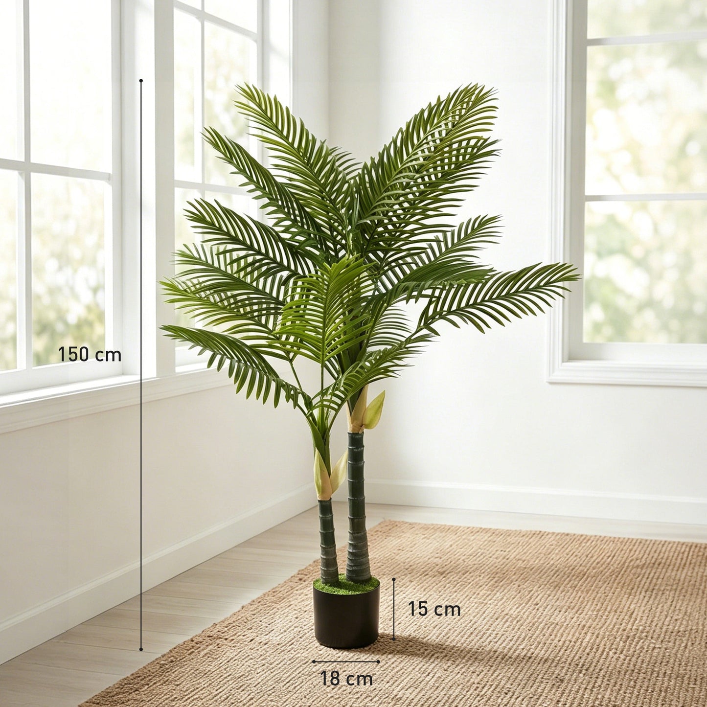 150cm Artificial Palm Tree with 16 PEVA Leaves in Pot, Decorative Artificial Plant with UV-resistant and Moss Effect, Fake Plant for Home Office Decor, Green