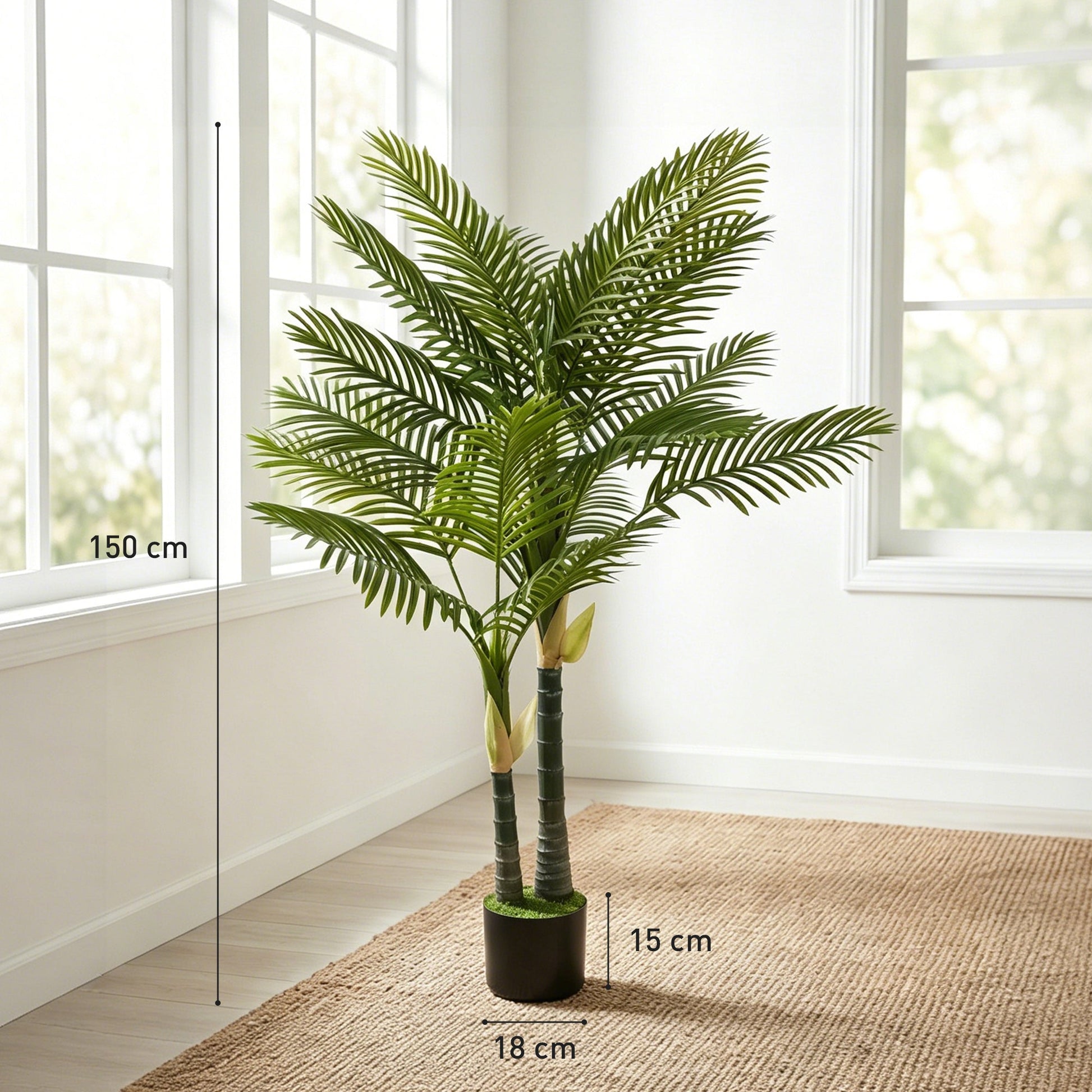 150cm Artificial Palm Tree with 16 PEVA Leaves in Pot, Decorative Artificial Plant with UV-resistant and Moss Effect, Fake Plant for Home Office Decor, Green