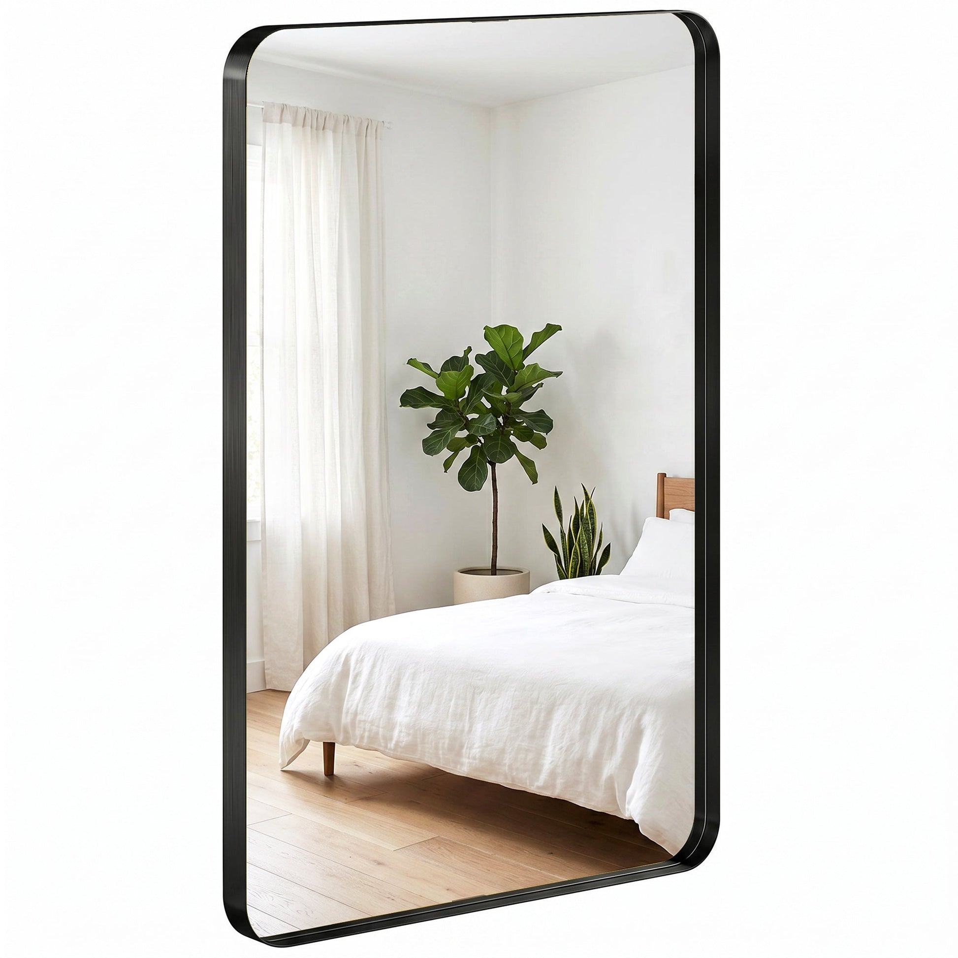 Rectangular Wall Mirror, 90 x 60 cm Wall Mounted Bathroom Mirror with Aluminium Alloy Frame and Tempered Glass for Hallway, Living Room, Bedroom, Black