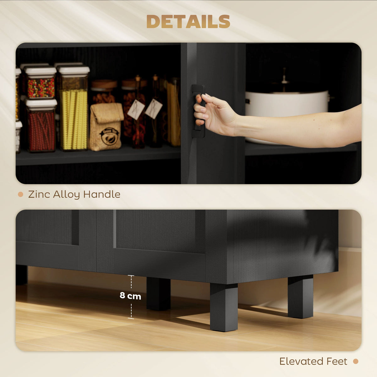 Sideboard Buffet Cabinet, Kitchen Storage Cabinet with 3 Doors and Adjustable Shelves for Living Room, Kitchen, Dining Room, Black