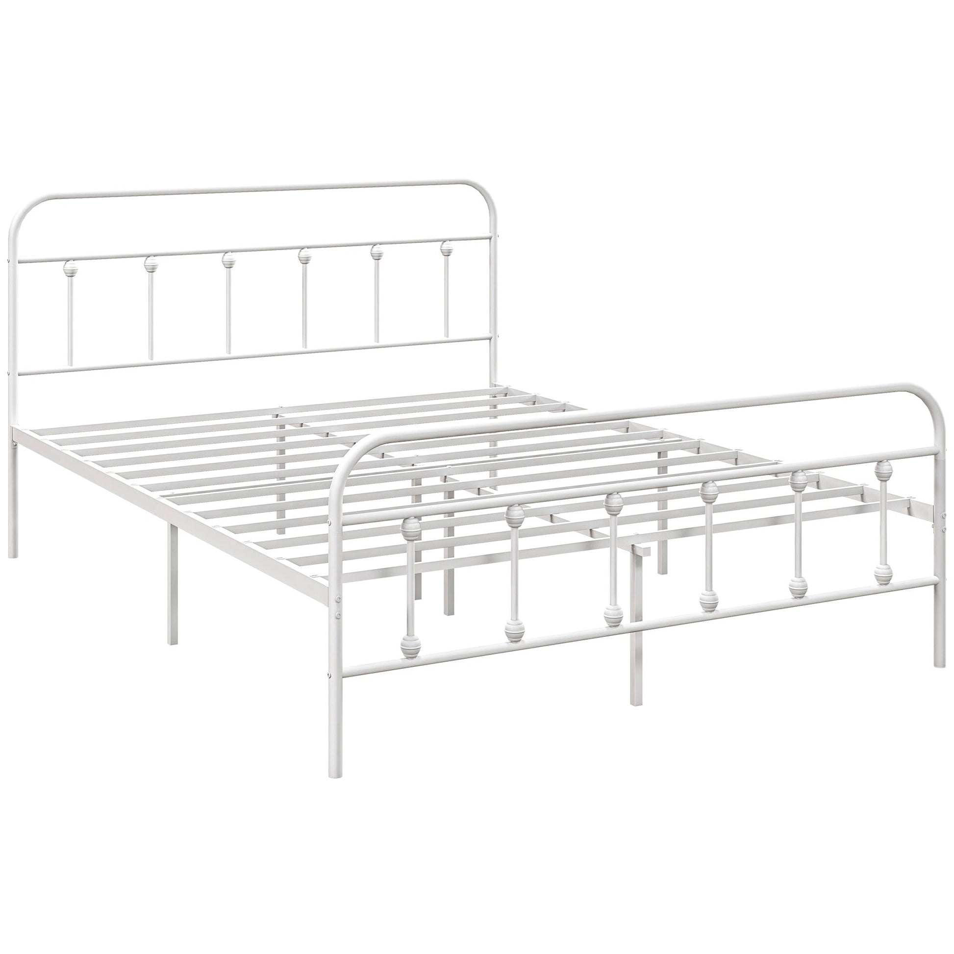 HOMCOM 5ft King Bed Frame with Underbed Storage, Metal Platform Bed frame with Tall Headboard, Footboard and Steel Slat Support, No Box Spring Needed, Easy Assembly, White