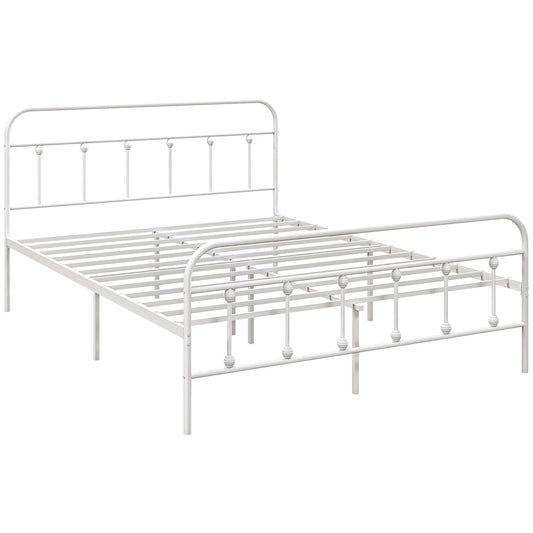 HOMCOM 5ft King Bed Frame with Underbed Storage, Metal Platform Bed frame with Tall Headboard, Footboard and Steel Slat Support, No Box Spring Needed, Easy Assembly, White