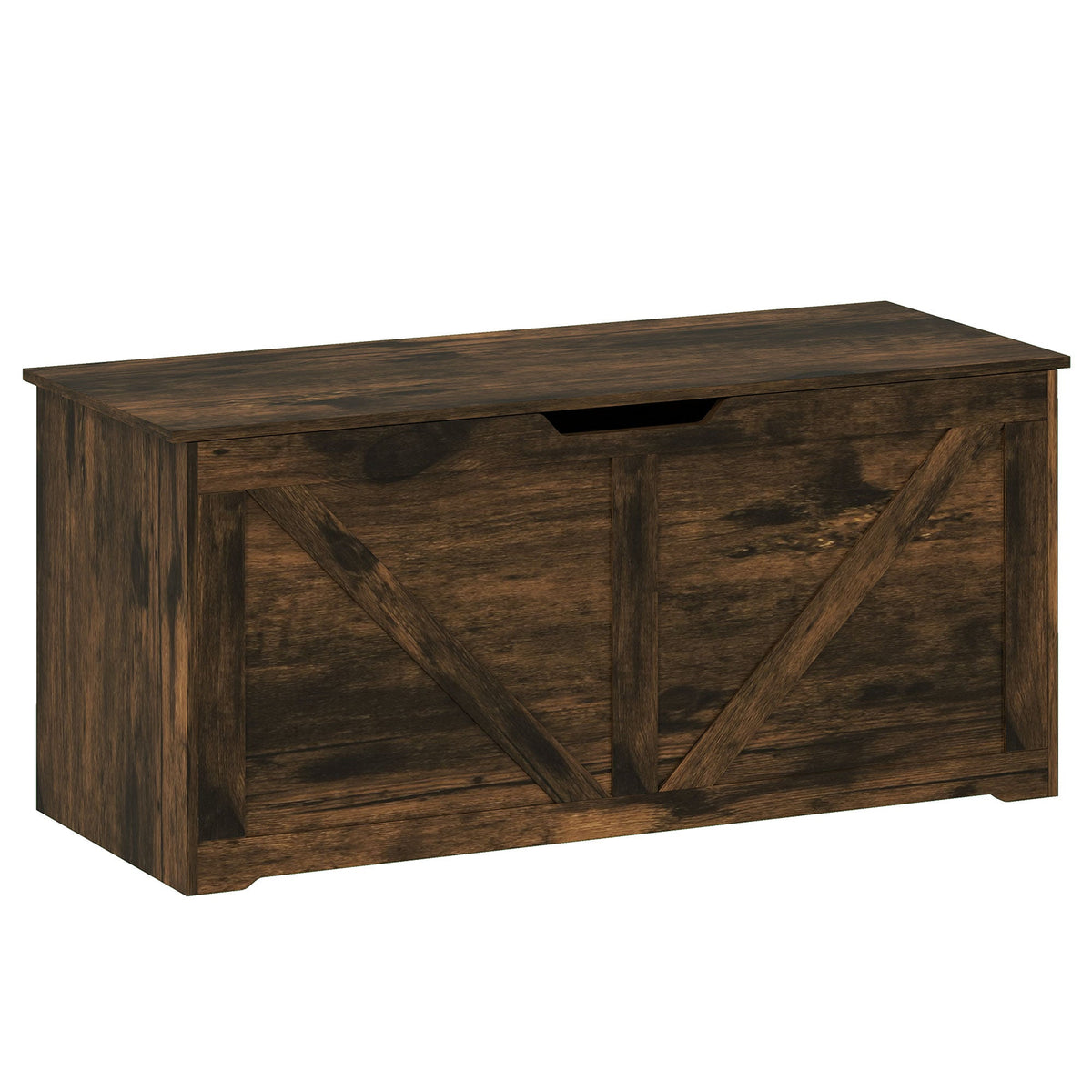 127L Storage Chest, Shoe Storage Trunk Bench Box with 2 Safety Hinges and U-shaped Cut-out Pull, Blanket Box Ottoman for Bedroom, Living Room, Entryway, 100 x 40 x 45 cm, Rustic Brown
