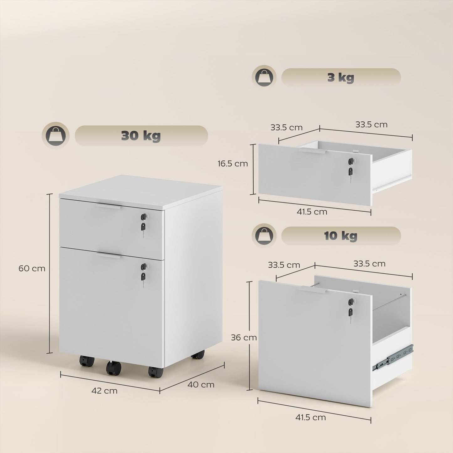 Mobile File Cabinet with Wheels and Lock, 2 Drawer Under Desk Office Cabinet, Adjustable A4 and Letter Hanging Bars, White
