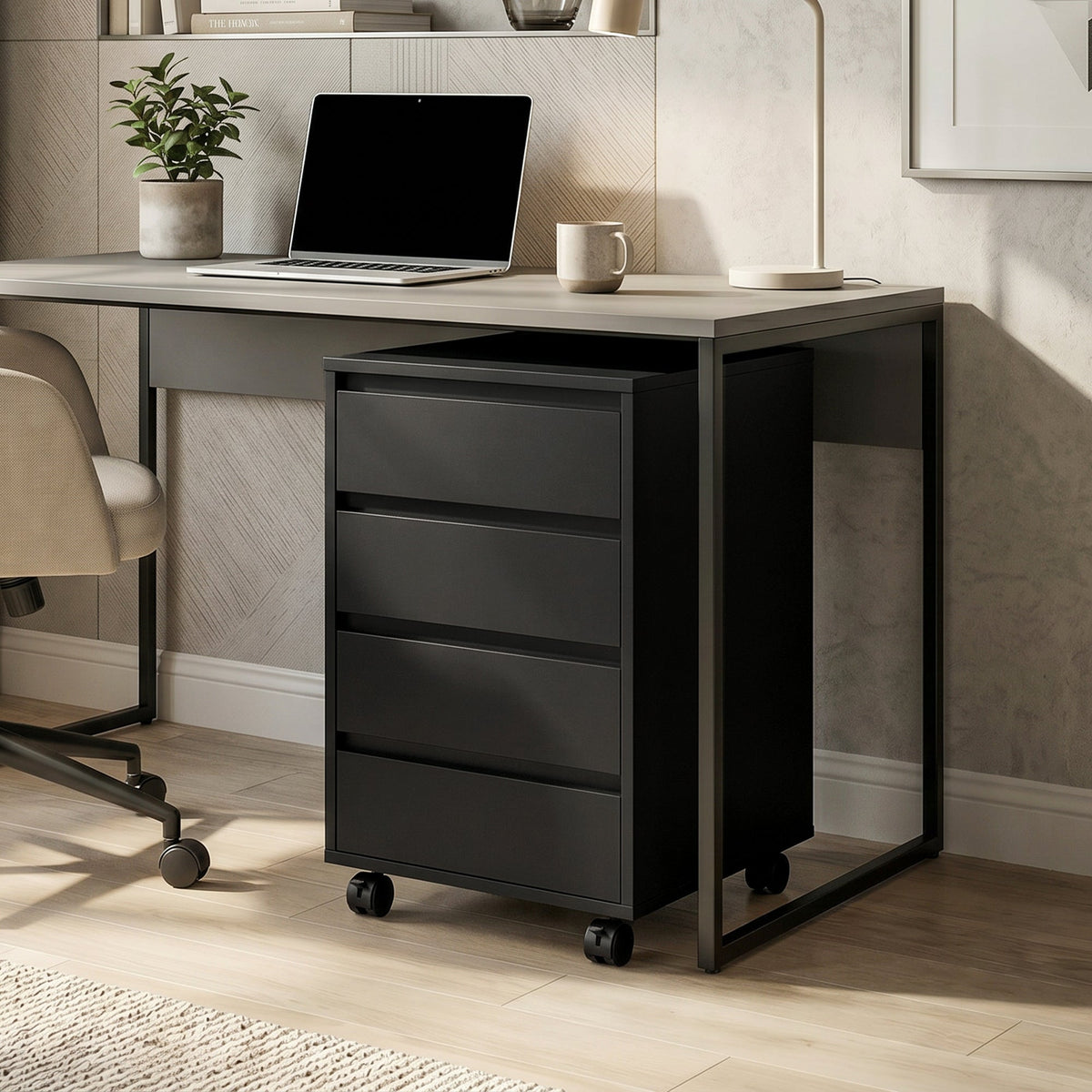 Mobile Filing Cabinet with 4 Drawers, Under Desk Storage Cabinet for Home Office, Black