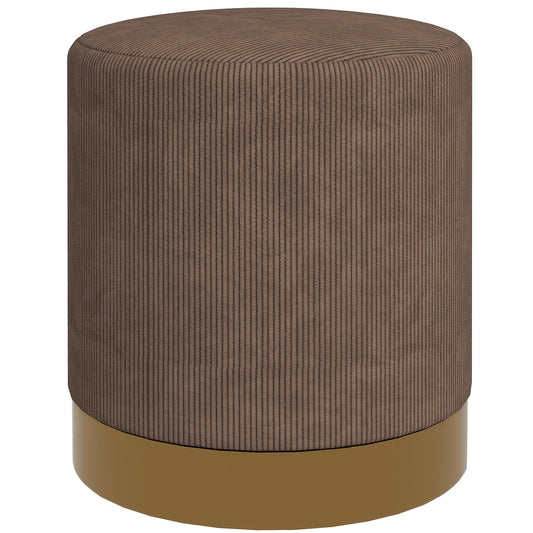 HOMCOM Modern Round Footstool, Corduroy Fabric Upholstered Foot Stool with Padded Seat for Living Room, Entryway, Light Brown
