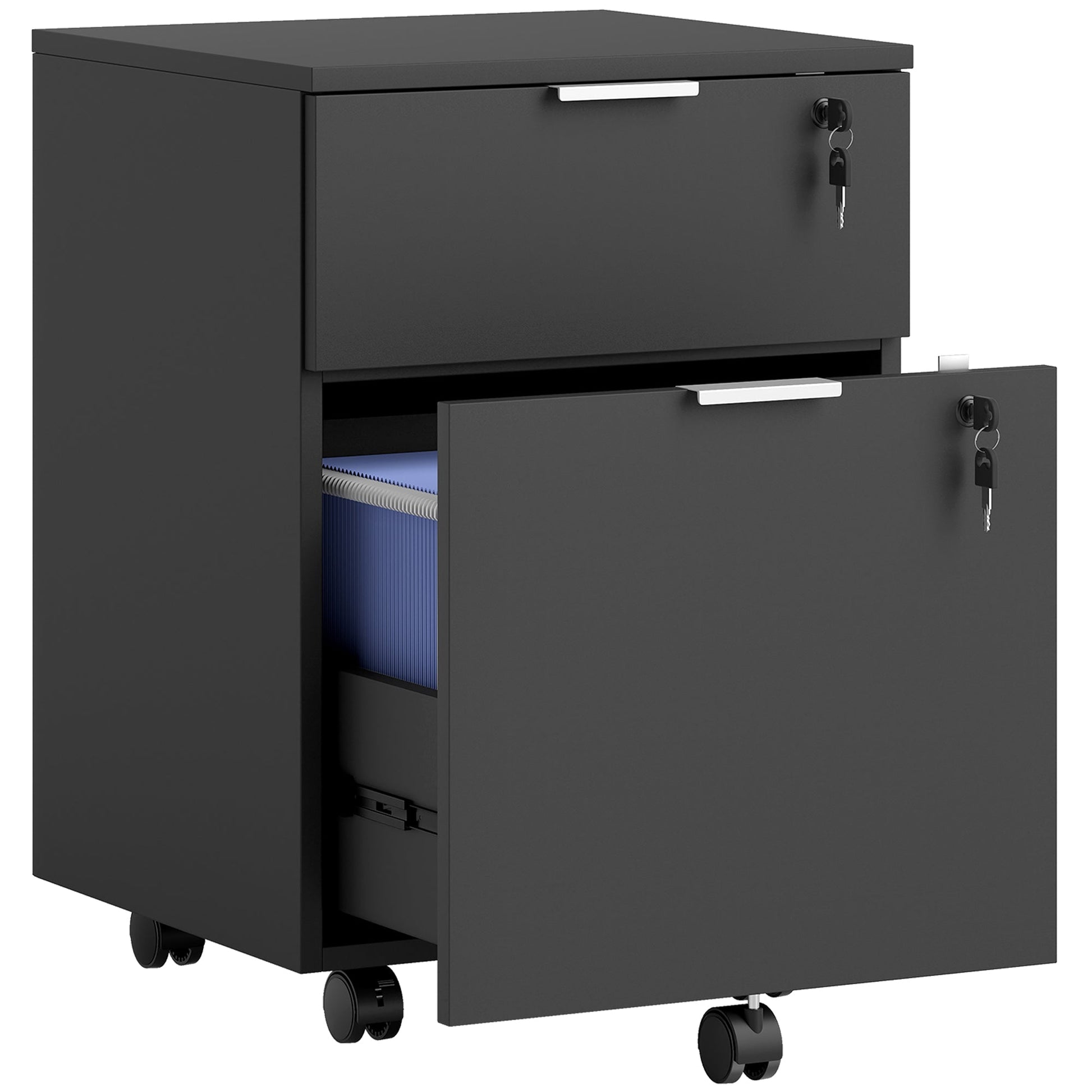 Mobile File Cabinet with Wheels and Lock, 2 Drawer Under Desk Office Cabinet, Adjustable A4 and Letter Hanging Bars, Black