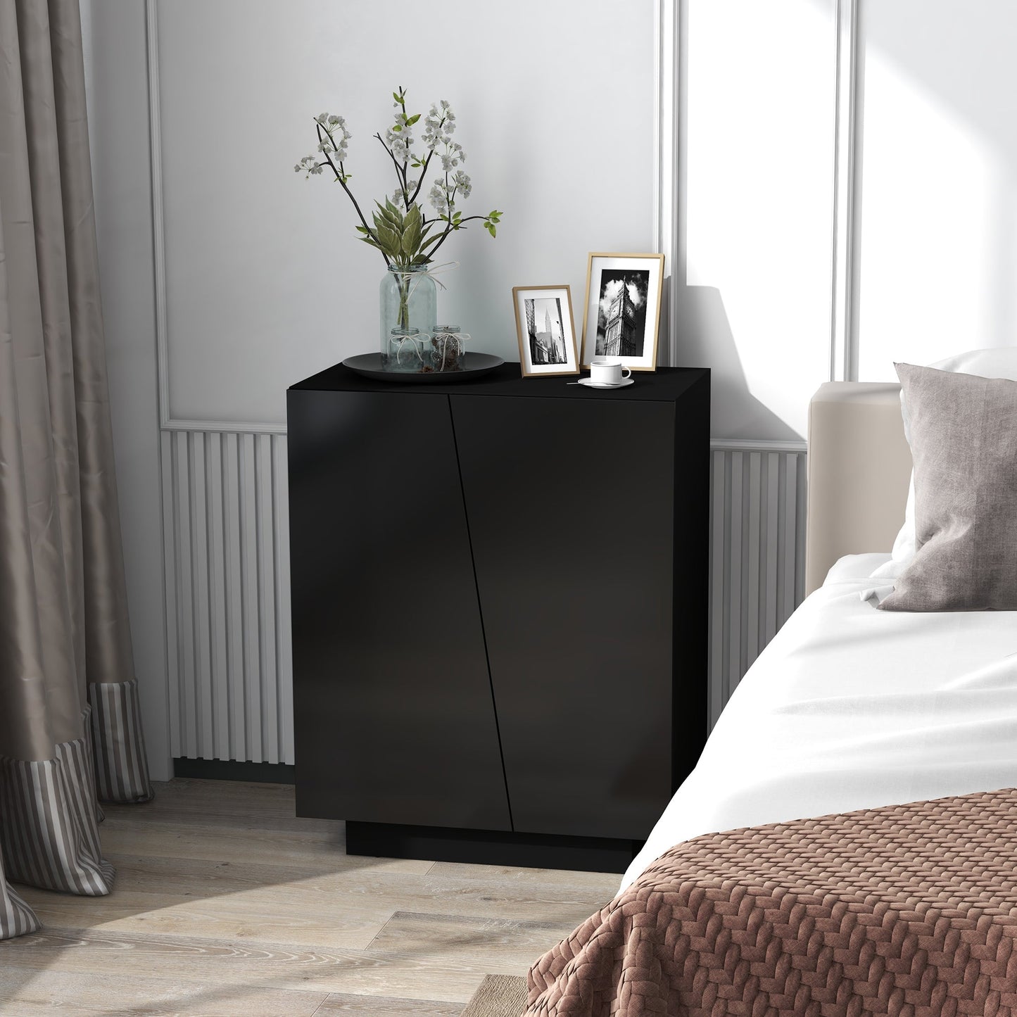HOMCOM High Gloss Storage Cabinet, Freestanding Storage Cupboard with Adjustable Shelves for Living Room, Bedroom, Hallway, Black