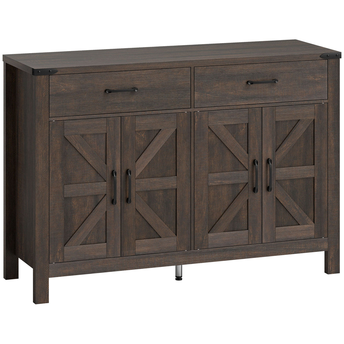 Sideboard Buffet Cabinet, Farmhouse Storage Cabinet, Kitchen Cupboard with 4 Doors, 2 Drawers and 2 Adjustable Shelves for Dining Room, Living Room, Dark Brown