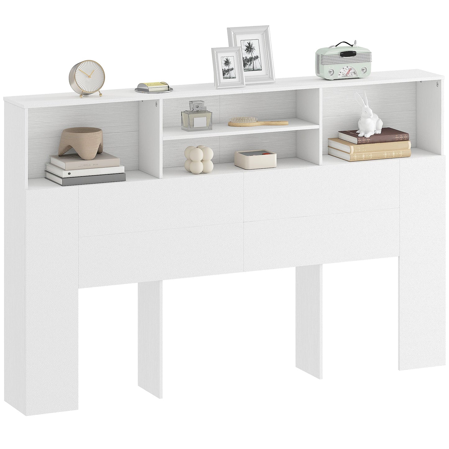 5ft King Size Headboard with Storage, Freestanding Bed Headboard with 4 Open Compartments for Bedroom, 160 x 20.2 x 108.2 cm, White