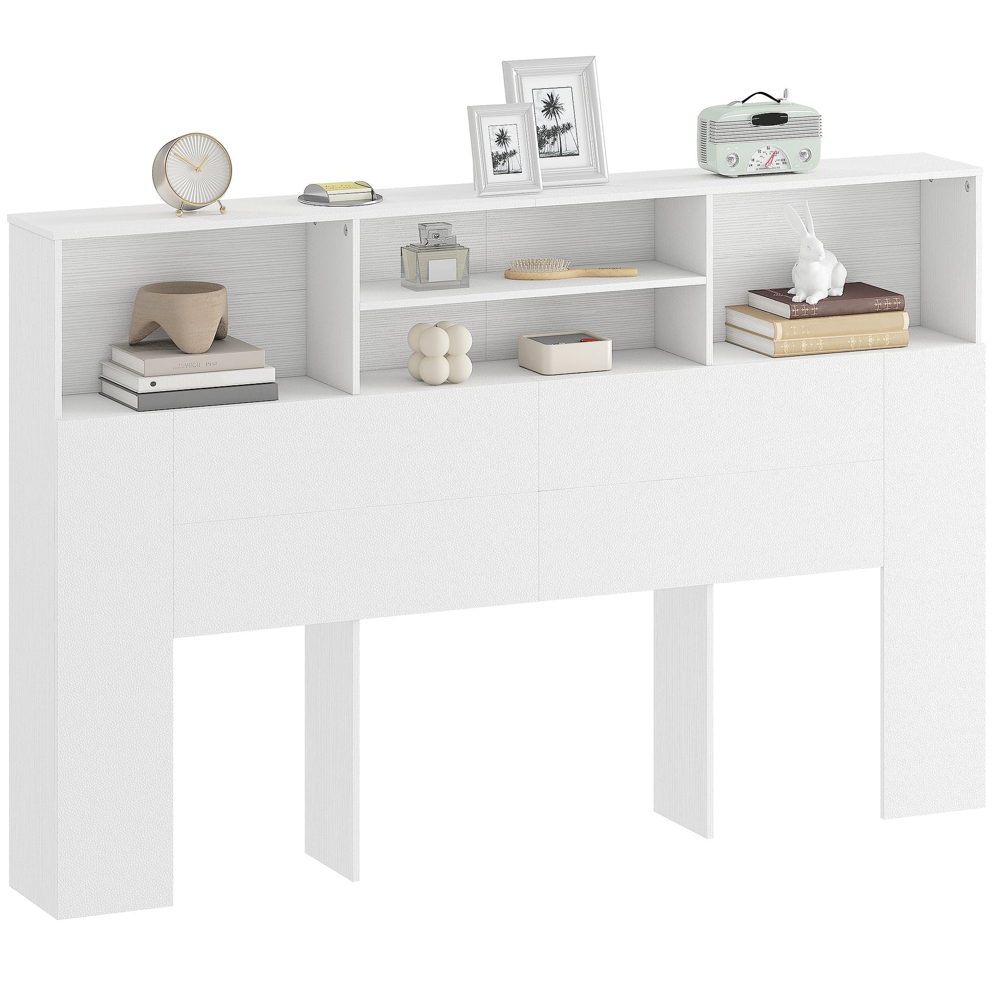 5ft King Size Headboard with Storage, Freestanding Bed Headboard with 4 Open Compartments for Bedroom, 160 x 20.2 x 108.2 cm, White
