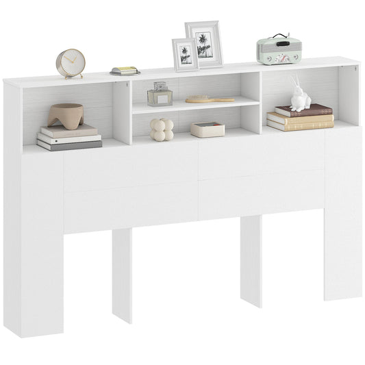 5ft King Size Headboard with Storage, Freestanding Bed Headboard with 4 Open Compartments for Bedroom, 160 x 20.2 x 108.2 cm, White
