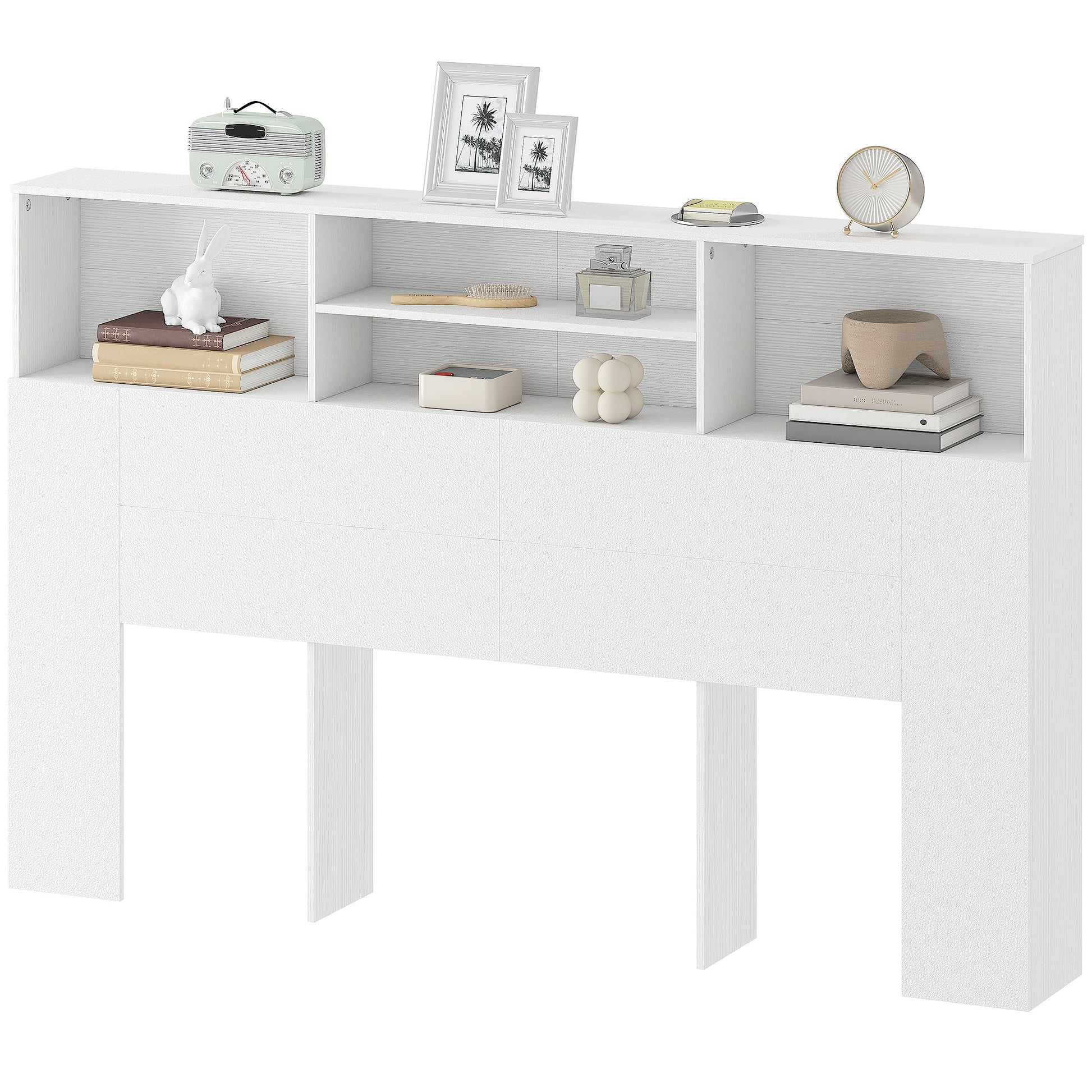 5ft King Size Headboard with Storage, Freestanding Bed Headboard with 4 Open Compartments for Bedroom, 160 x 20.2 x 108.2 cm, White