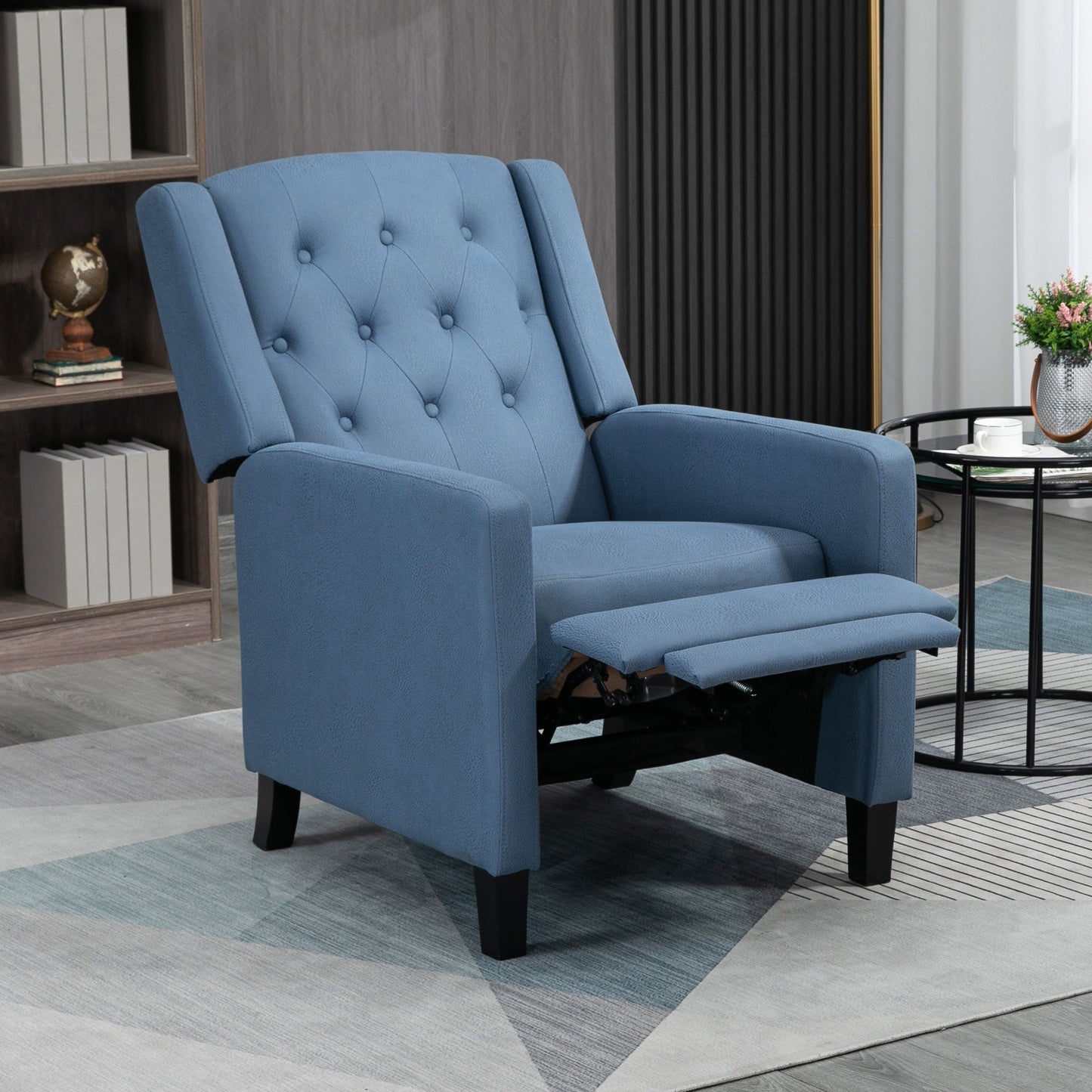 HOMCOM Wingback Push Back Recliner Armchair, Microfibre Cloth Reclining Chair with Leg Rest, Button Tufted, for Home Living Room Theater, Deep Blue