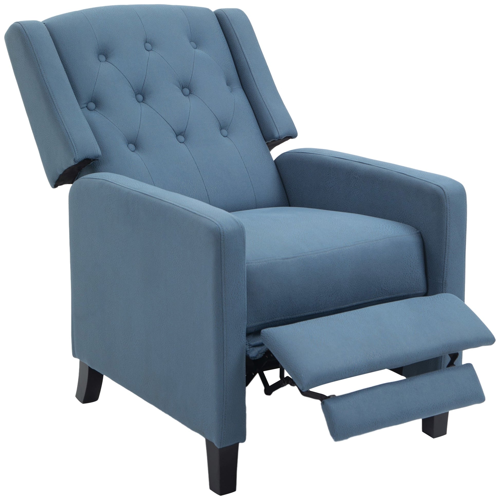 HOMCOM Wingback Push Back Recliner Armchair, Microfibre Cloth Reclining Chair with Leg Rest, Button Tufted, for Home Living Room Theater, Deep Blue