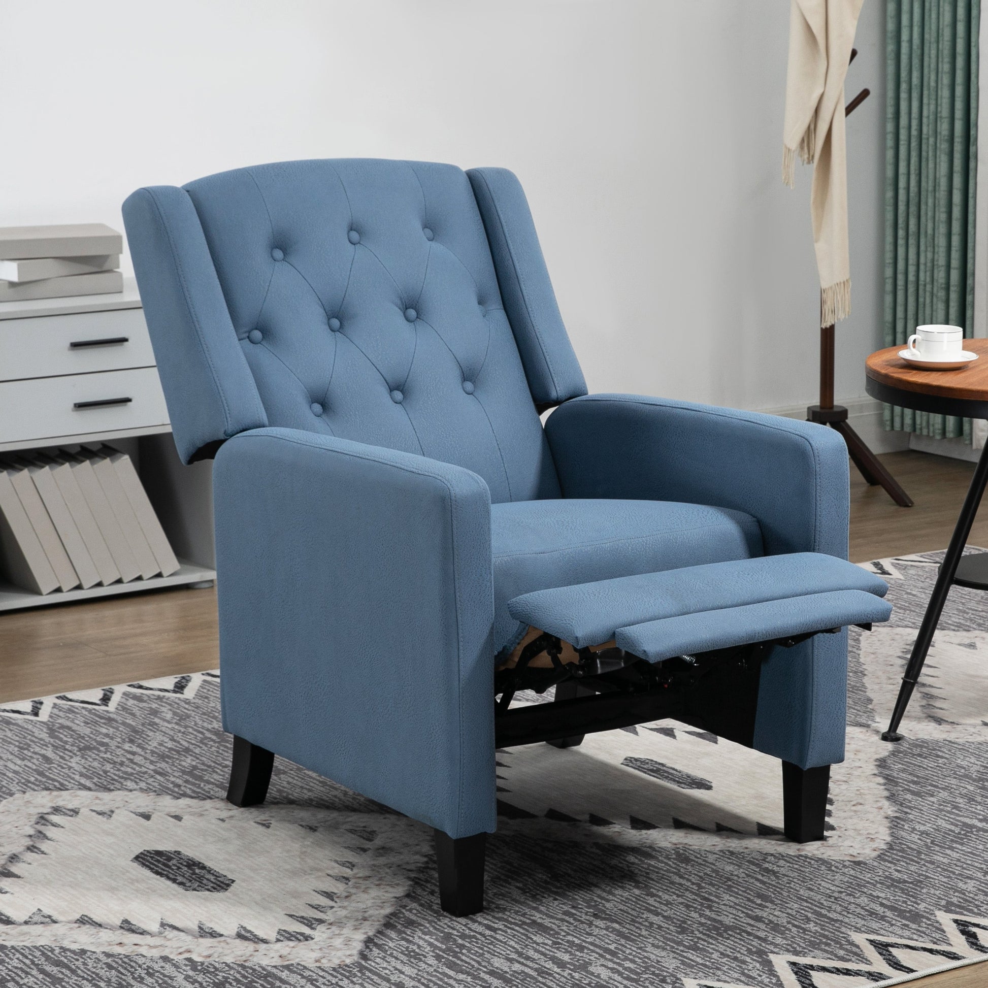 HOMCOM Wingback Push Back Recliner Armchair, Microfibre Cloth Reclining Chair with Leg Rest, Button Tufted, for Home Living Room Theater, Deep Blue