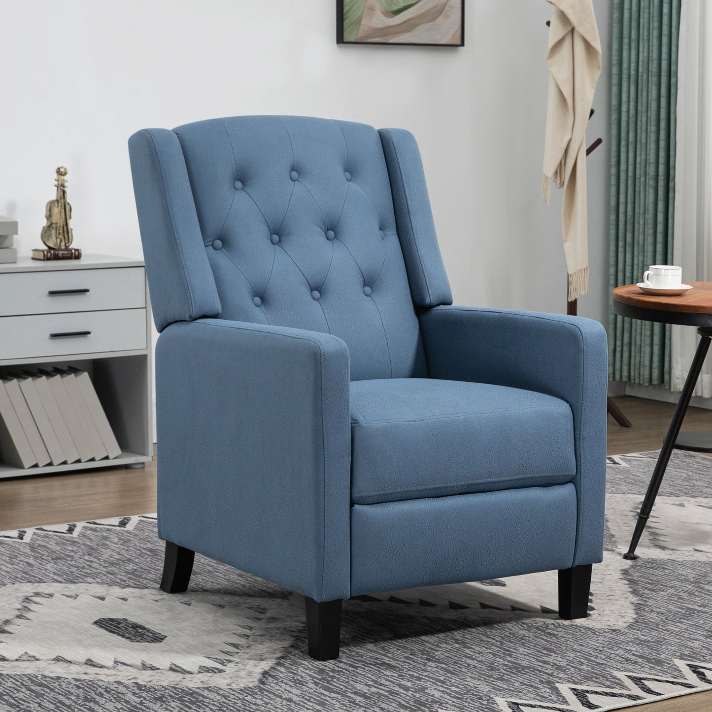 HOMCOM Wingback Push Back Recliner Armchair, Microfibre Cloth Reclining Chair with Leg Rest, Button Tufted, for Home Living Room Theater, Deep Blue
