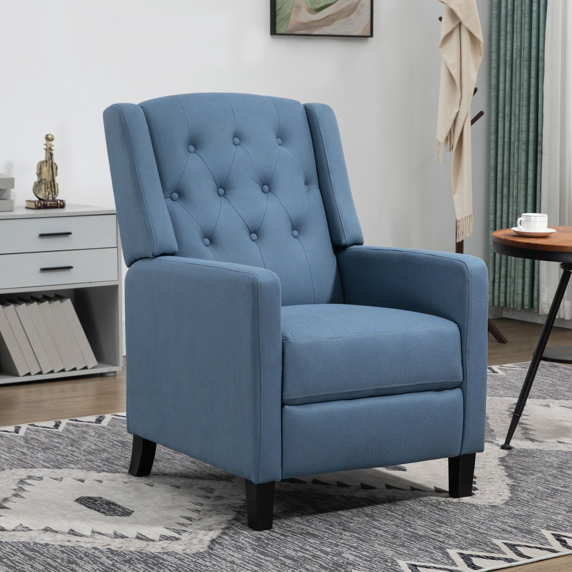 HOMCOM Wingback Push Back Recliner Armchair, Microfibre Cloth Reclining Chair with Leg Rest, Button Tufted, for Home Living Room Theater, Deep Blue