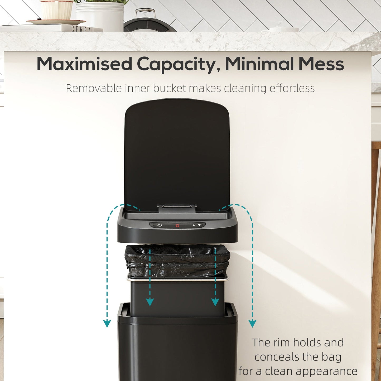 12L Sensor Bin, Automatic Touchless Motion Sensor Kitchen Bin, Compact Trash Can with Fingerprint Resistant Stainless Steel for Hygienic Gyms, Home Office Use, Black