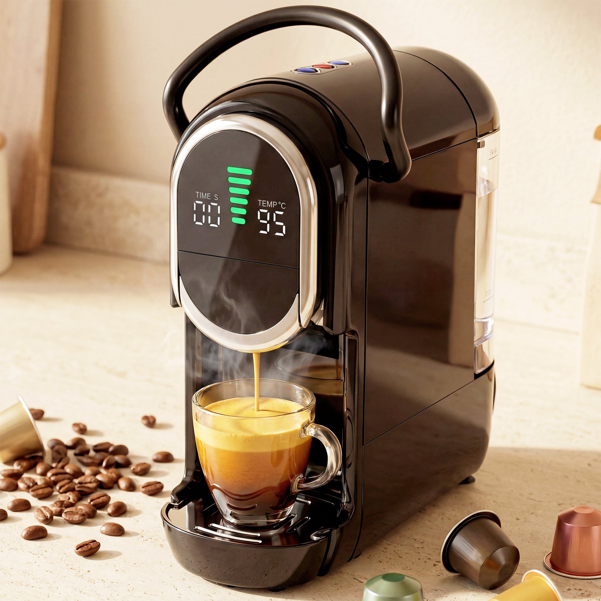 Pod Coffee Machine for Nespresso Original, Dolce Gusto Capsule and Ground Coffee, Small Semi Automatic Coffee Maker with 19 Bar Pump and 0.6L Water Tank for Home Office, Black