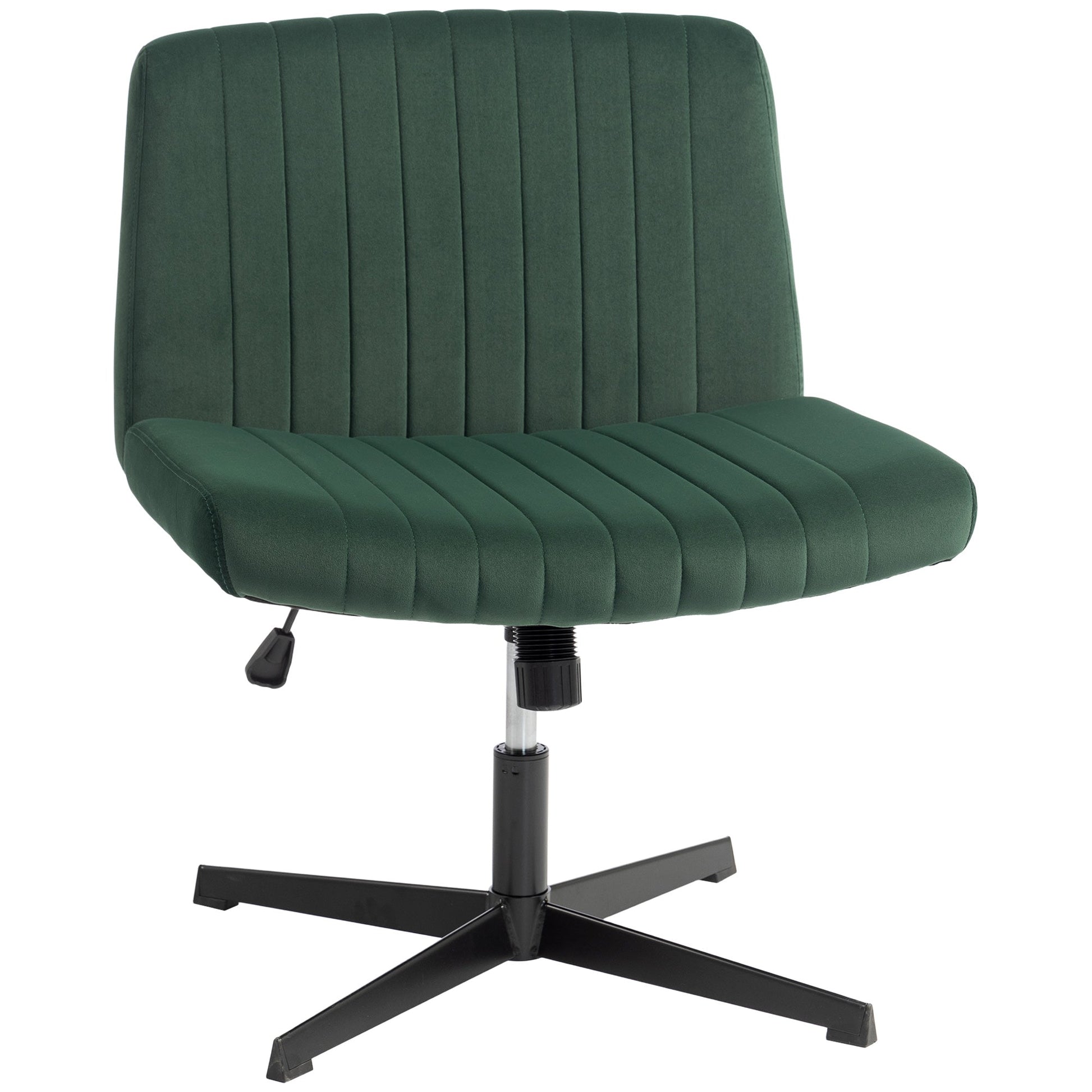Armless Office Chair No Wheels, Flannel Criss Cross Legged Desk Chair with Wide Seat, Thick Padding, Rock Function, Height Adjustable Swivel Computer Seat for Home, Green