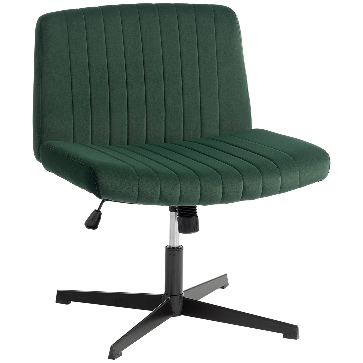 Armless Office Chair No Wheels, Flannel Criss Cross Legged Desk Chair with Wide Seat, Thick Padding, Rock Function, Height Adjustable Swivel Computer Seat for Home, Green