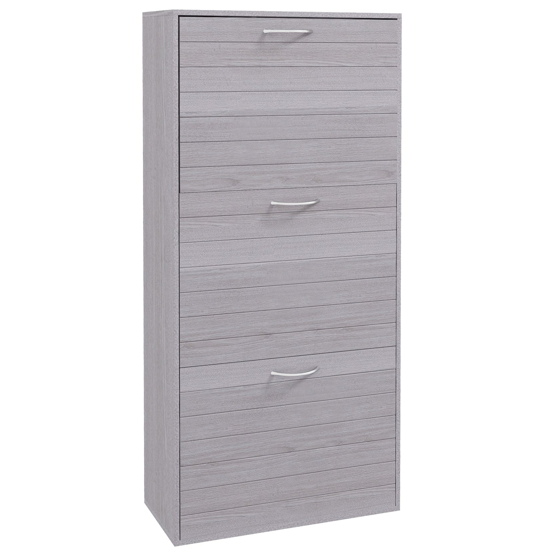 HOMCOM Narrow Shoe Cabinet, Slim Shoe Storage Cabinet with 3 Flip Drawers, 12 Pair of Shoes Organizer Hallway Entryway, Grey