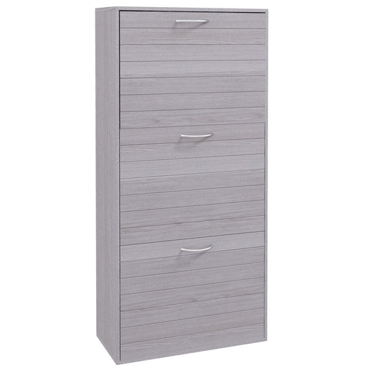 HOMCOM Narrow Shoe Cabinet, Slim Shoe Storage Cabinet with 3 Flip Drawers, 12 Pair of Shoes Organizer Hallway Entryway, Grey