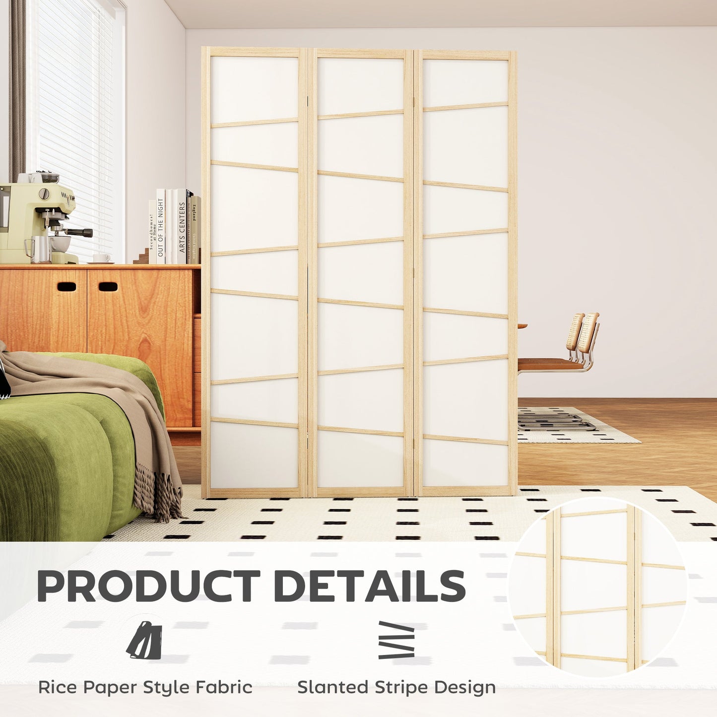 3 Panel Room Divider, Wooden Folding Privacy Screen, Freestanding Wall Partition Separator for Bedroom, Natural Wood Finish