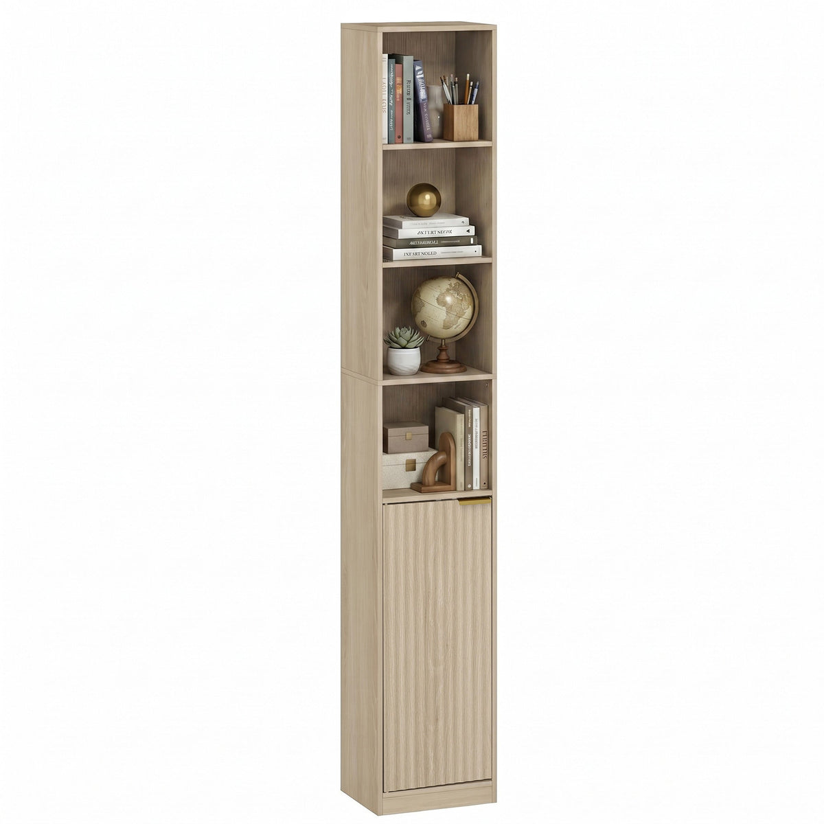 Bookcase, 6-Tier Tall Bookshelf, Open Book Shelf with Storage Cabinet and Adjustable Shelf, Anti-Tip Hardware for Living Room, Bedroom, Home Office, Oak Wood Effect