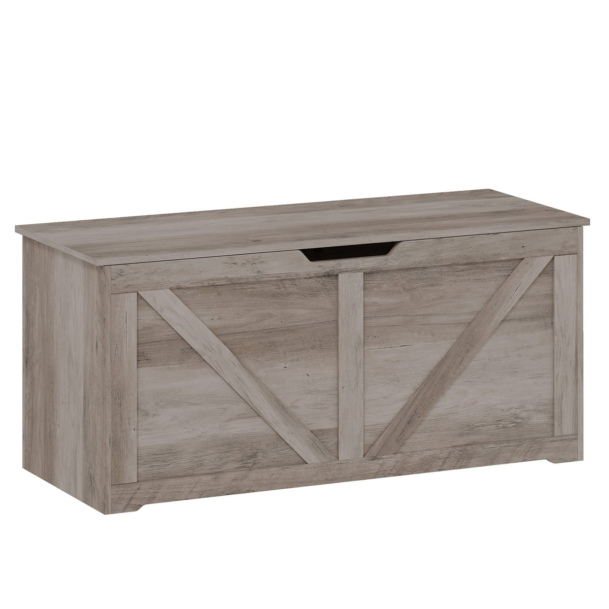 127L Storage Chest, Shoe Storage Trunk Bench Box with 2 Safety Hinges and U-shaped Cut-out Pull, Blanket Box Ottoman for Bedroom, Living Room, Entryway, 100 x 40 x 45 cm, Grey Wood-Effect