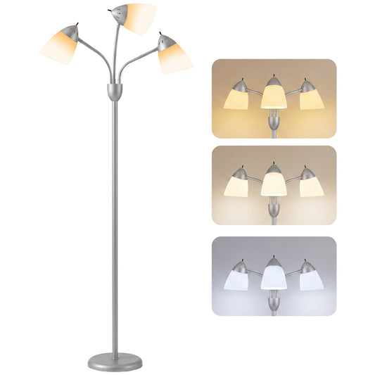 Arc Tree Floor Lamp with 3 Adjustable Rotating Lights and 3000K/4500K/6500K Colour Temperatures, Industrial Standing Lamp with Steel Frame for Bedroom Living Room, 155cm, Silver Tone