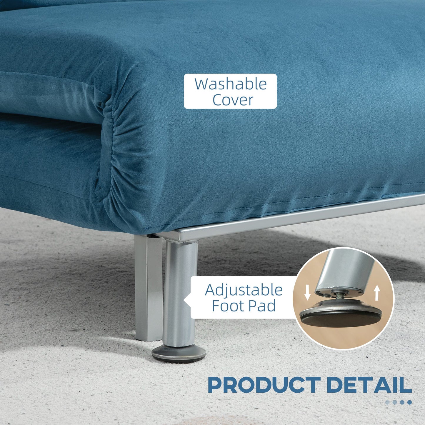 HOMCOM Velvet Single Chair Bed, 3-in-1 Convertible Sleeper Chair with Adjustable Backrest, Pillow, for Living Room, Bedroom, Blue
