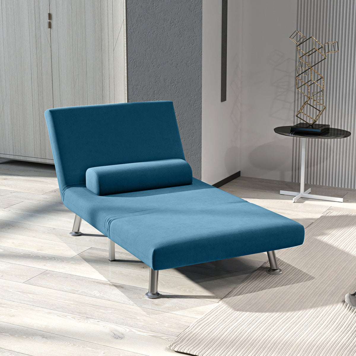 HOMCOM Velvet Single Chair Bed, 3-in-1 Convertible Sleeper Chair with Adjustable Backrest, Pillow, for Living Room, Bedroom, Blue