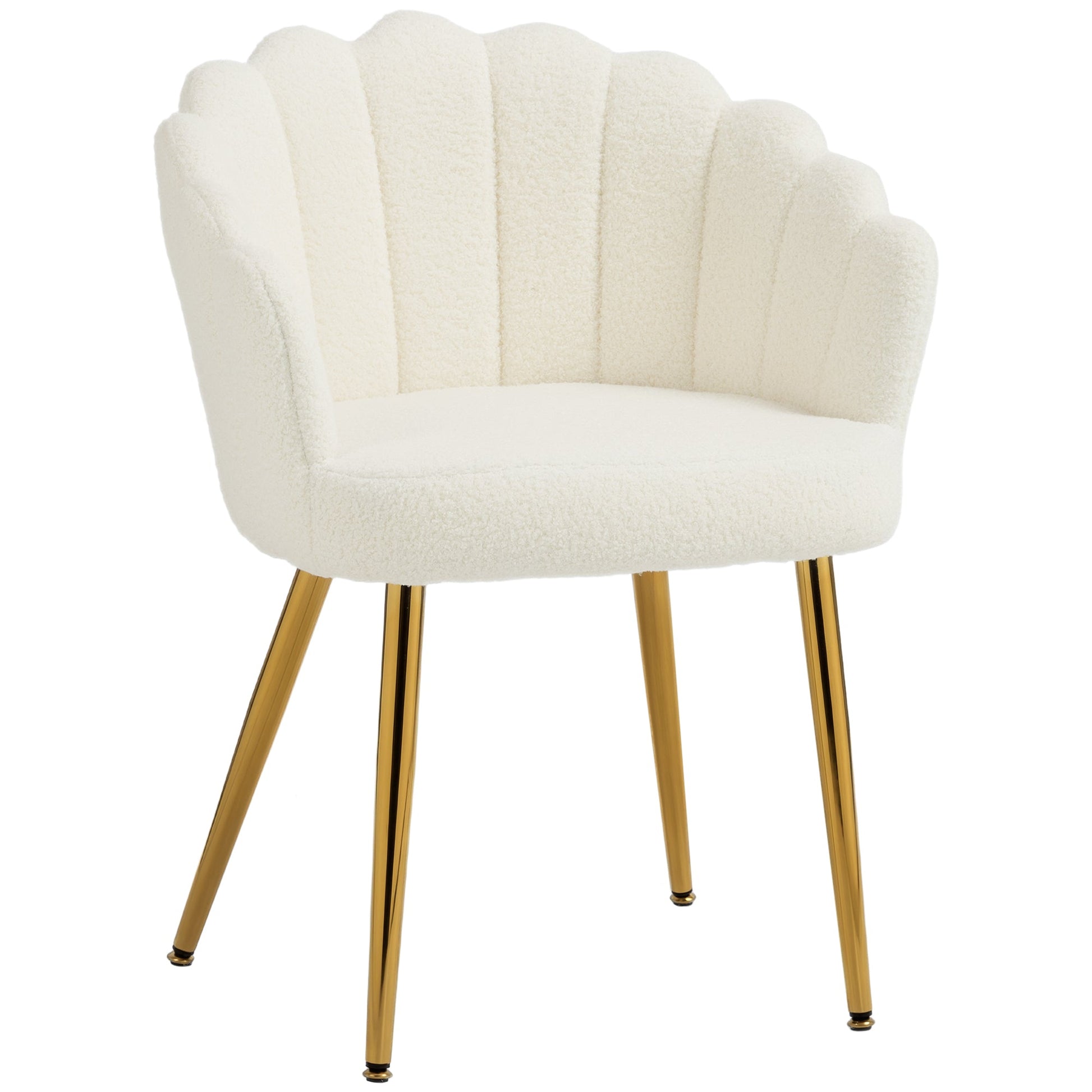 Petal-Back Lounge Chair, Faux Lamb's Wool Lounge Seat with Metal Legs and Adjustable Feet, Modern Armchair for Living Room, Bedroom, Balcony, Office, Cream