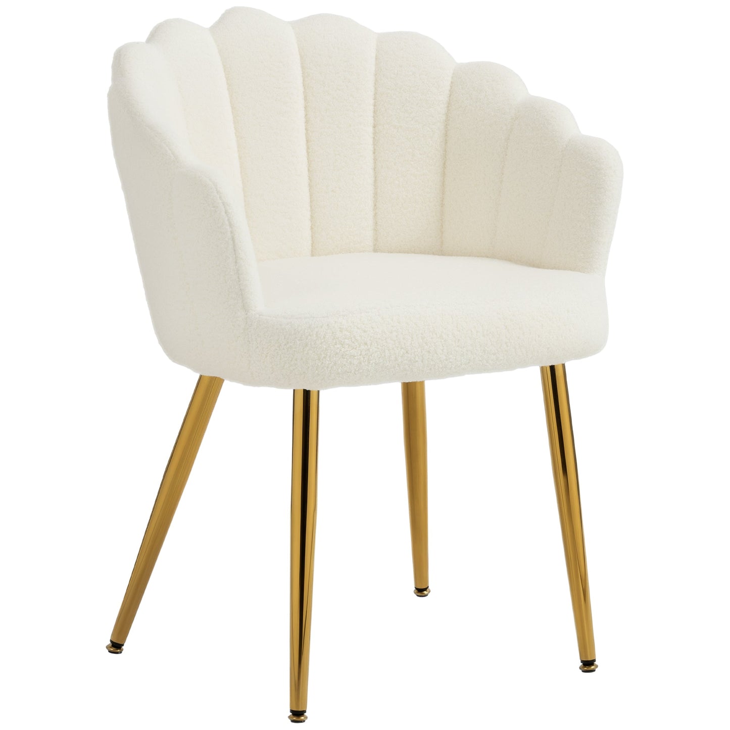 Petal-Back Lounge Chair, Faux Lamb's Wool Lounge Seat with Metal Legs and Adjustable Feet, Modern Armchair for Living Room, Bedroom, Balcony, Office, Cream