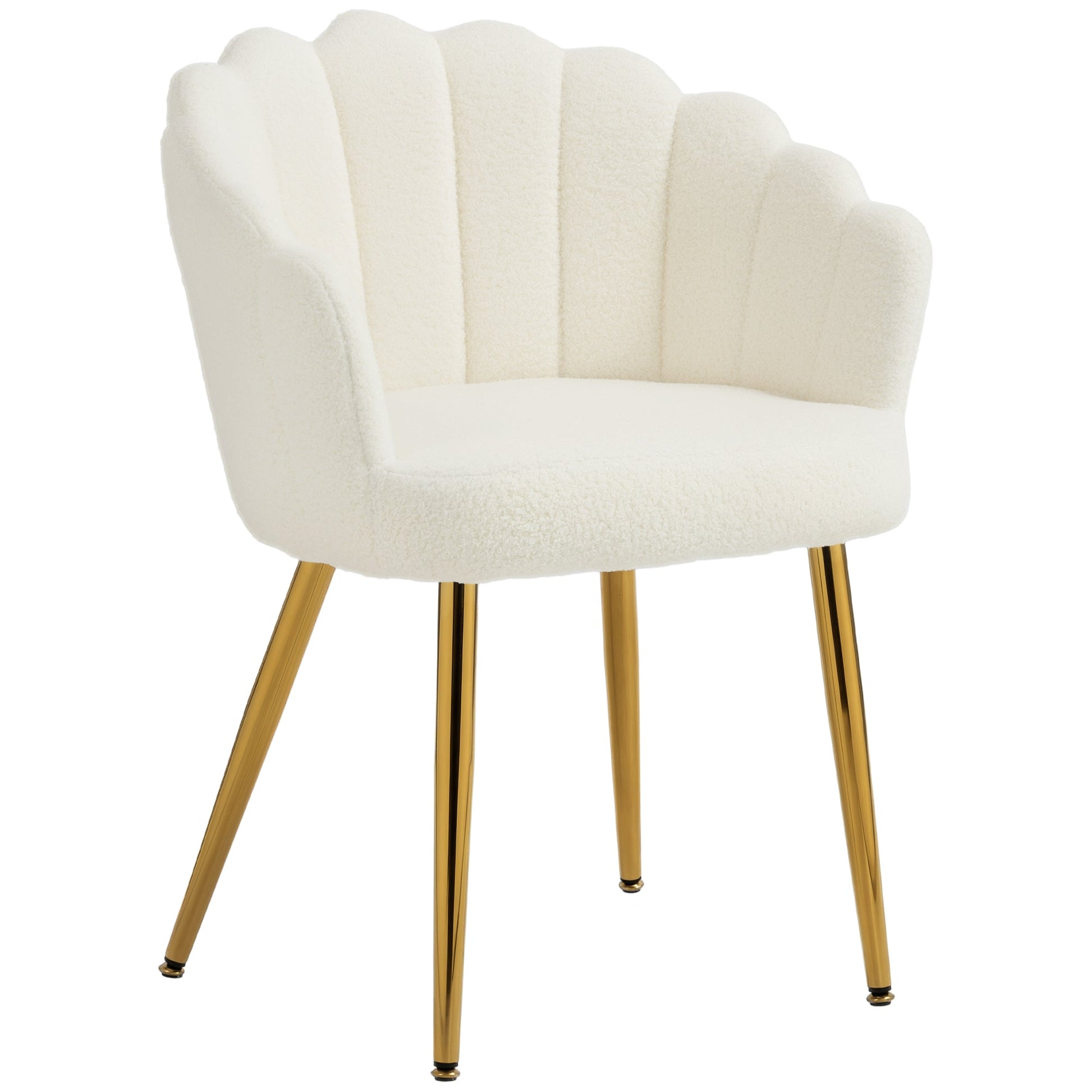 Petal-Back Lounge Chair, Faux Lamb's Wool Lounge Seat with Metal Legs and Adjustable Feet, Modern Armchair for Living Room, Bedroom, Balcony, Office, Cream