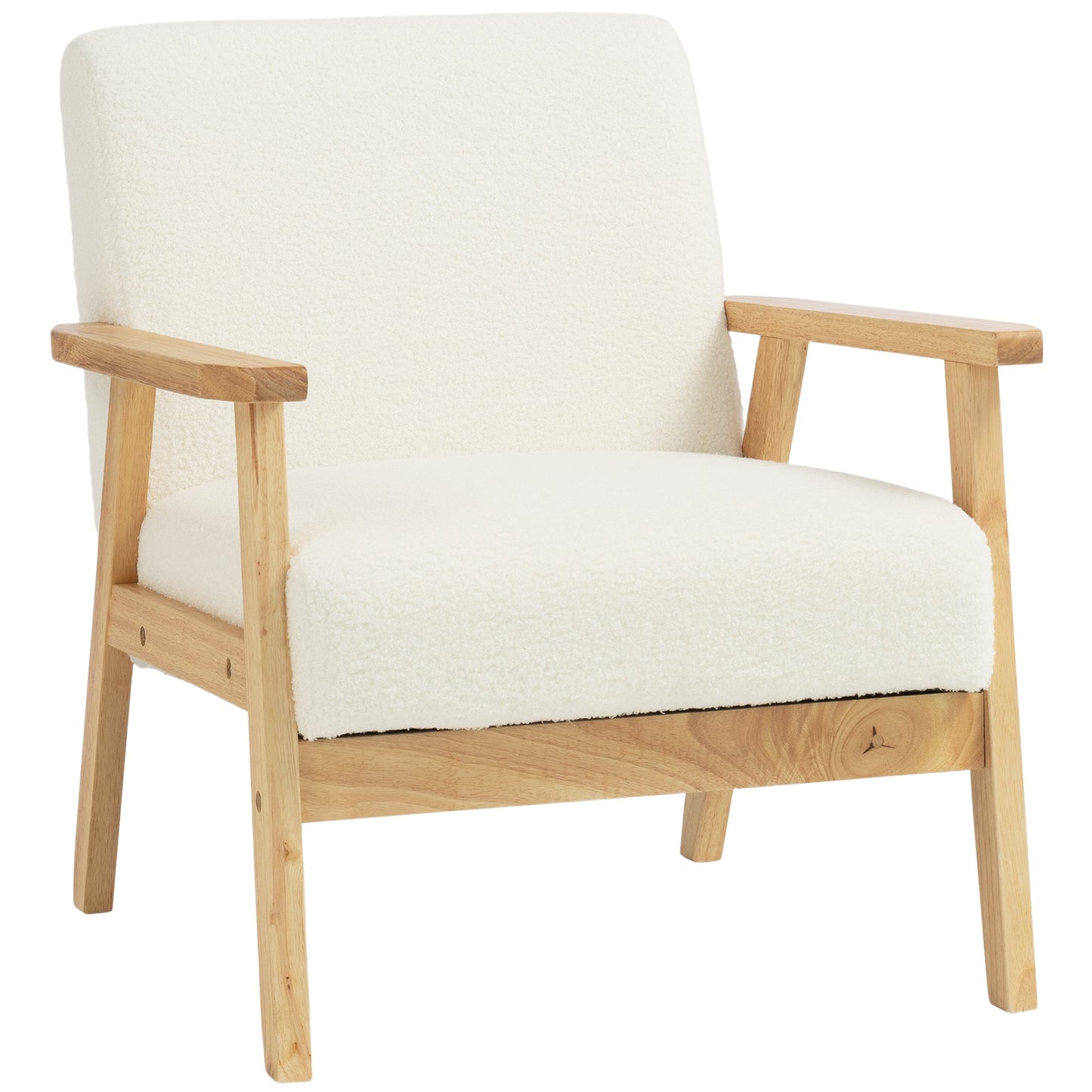 Modern Armchair, Sherpa Fleece Upholstered Accent Chair with Solid Wood Legs and Wide Seat, Padding Lounge Chair for Living Room Bedroom Office, Cream White
