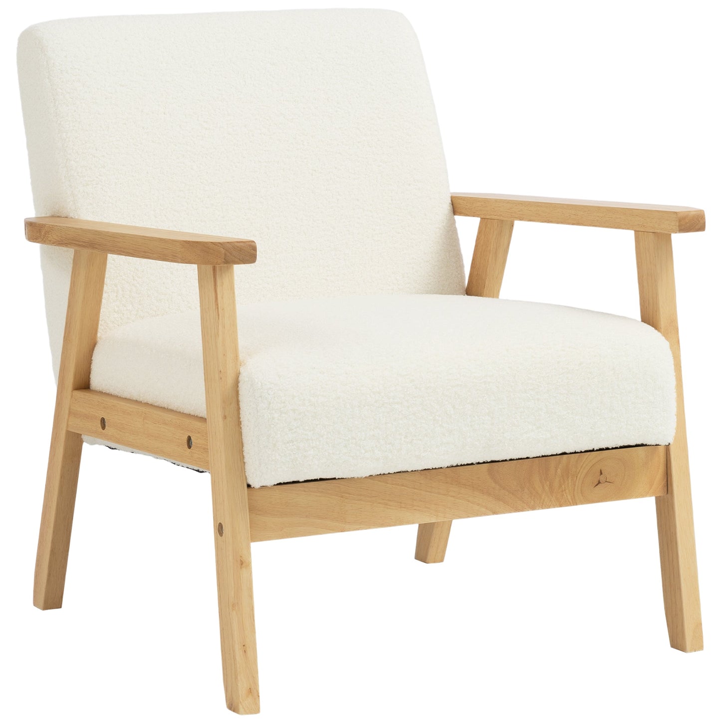 Modern Armchair, Sherpa Fleece Upholstered Accent Chair with Solid Wood Legs and Wide Seat, Padding Lounge Chair for Living Room Bedroom Office, Cream White