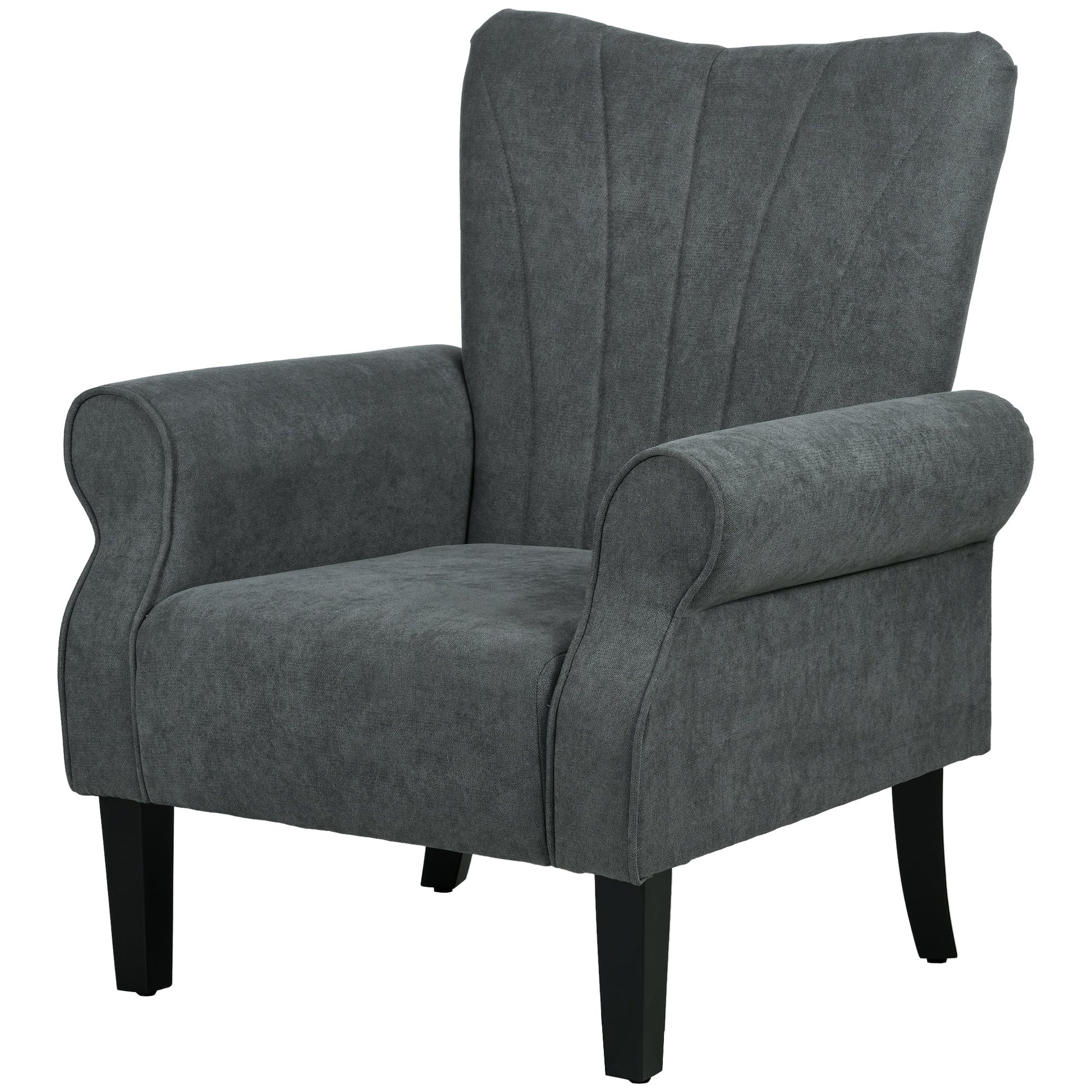 HOMCOM Armchair, Upholstered Modern Accent Chair with High Back, Rolled Arms and Wood Legs, Soft Thick Padded Living Room Chair, Grey
