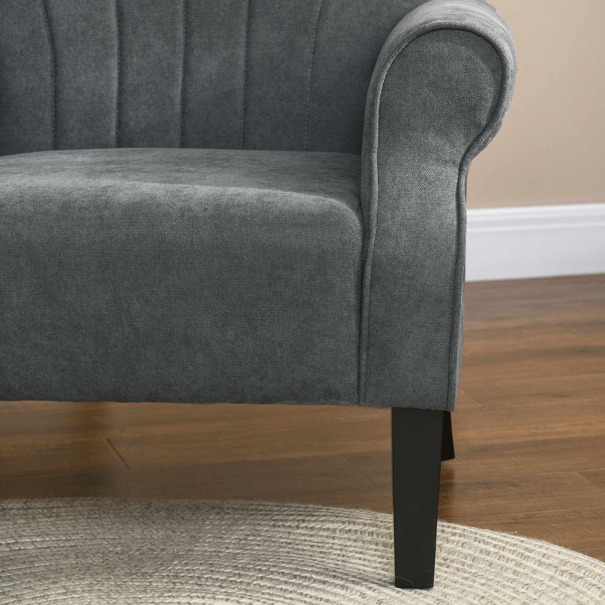 HOMCOM Armchair, Upholstered Modern Accent Chair with High Back, Rolled Arms and Wood Legs, Soft Thick Padded Living Room Chair, Grey