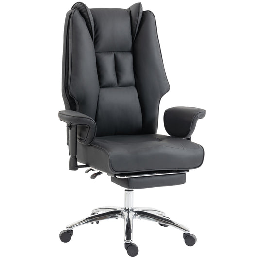 Executive Office Chair, Ergonomic Reclining Computer Desk Chair with Footrest, Adjustable Armrests, Spring Seat, High Back, Thick Cushion, Pet Friendly Faux Leather, Swivel, Black