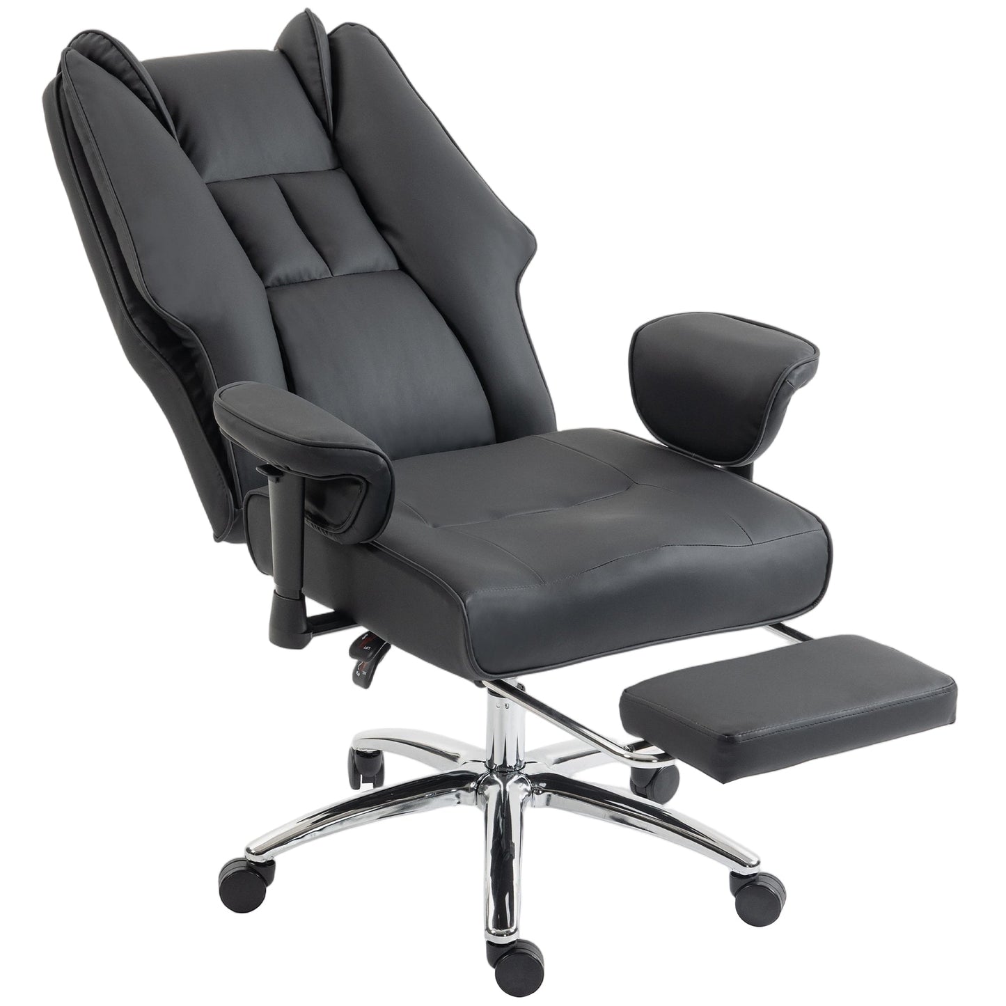 Executive Office Chair, Ergonomic Reclining Computer Desk Chair with Footrest, Adjustable Armrests, Spring Seat, High Back, Thick Cushion, Pet Friendly Faux Leather, Swivel, Black