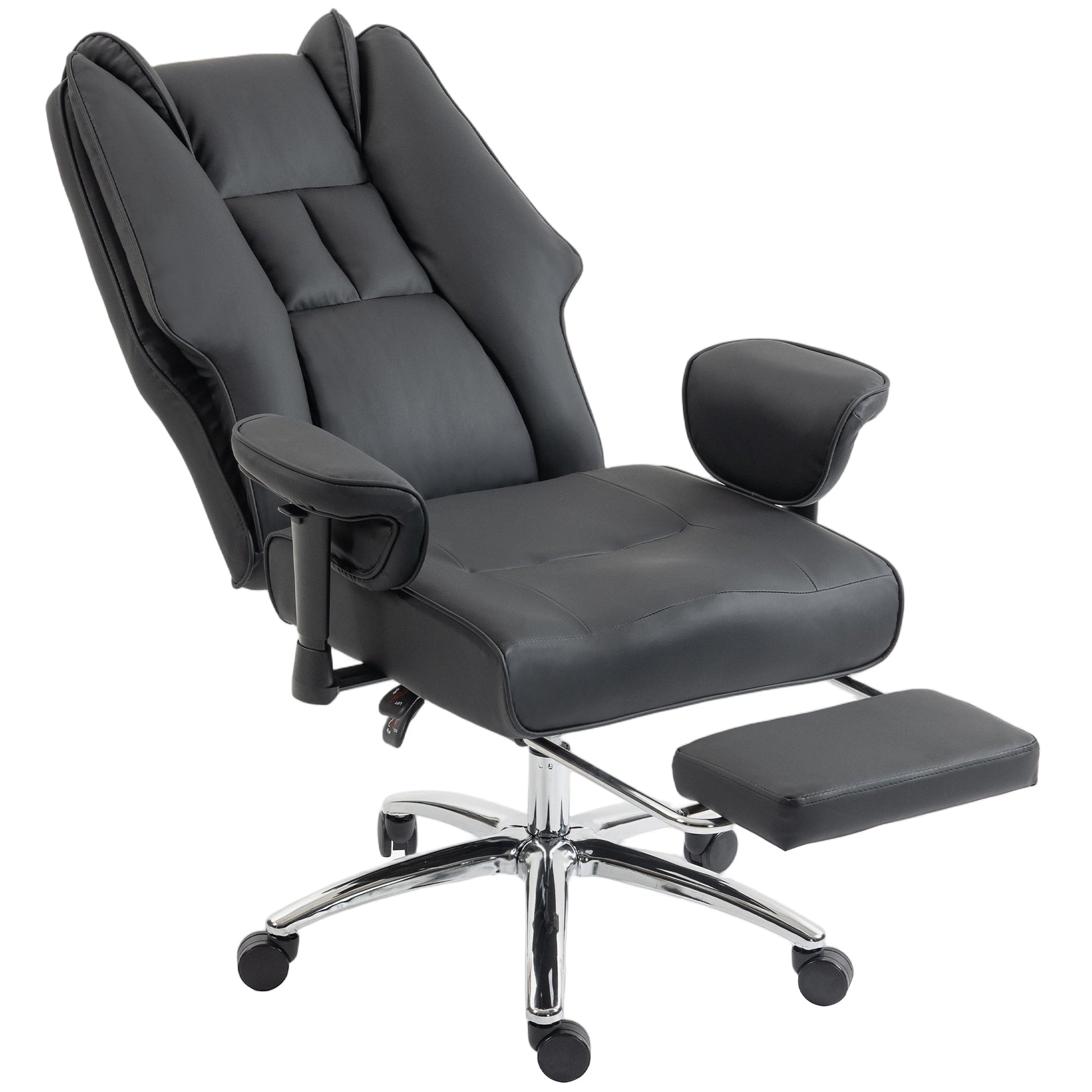 Executive Office Chair, Ergonomic Reclining Computer Desk Chair with Footrest, Adjustable Armrests, Spring Seat, High Back, Thick Cushion, Pet Friendly Faux Leather, Swivel, Black