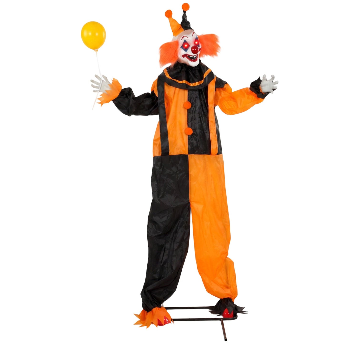 75"/190cm Life Size Animated Clown Halloween Decorations Outdoor Indoor, Scary Halloween Animatronics Decor with Sound Touch Activated, Red Light Up Eyes, Animated Prop for Haunted House Garden