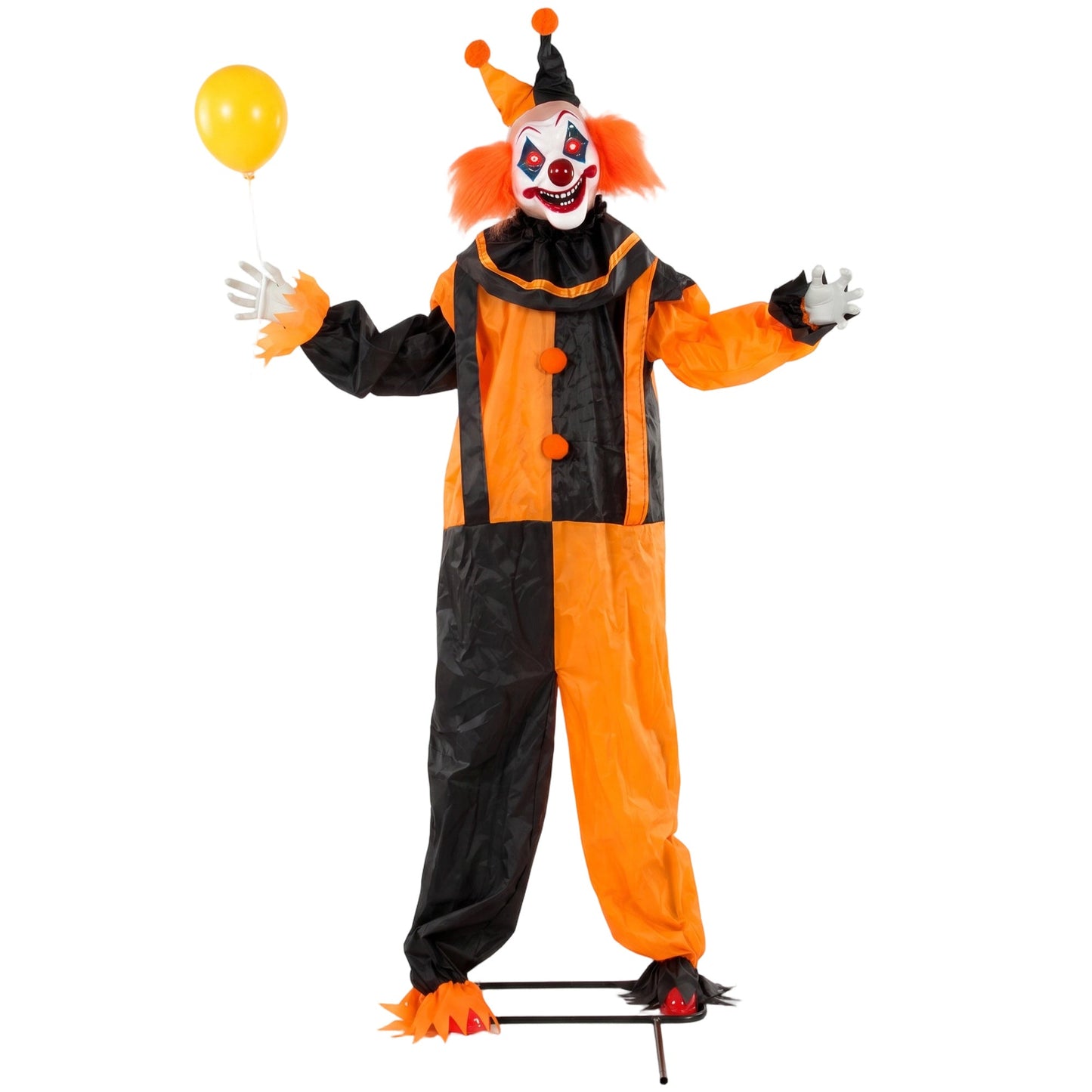 75"/190cm Life Size Animated Clown Halloween Decorations Outdoor Indoor, Scary Halloween Animatronics Decor with Sound Touch Activated, Red Light Up Eyes, Animated Prop for Haunted House Garden